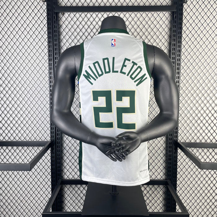 Regata NBA Milwaukee Bucks Association Edition 23/24 Khris Middleton Branca